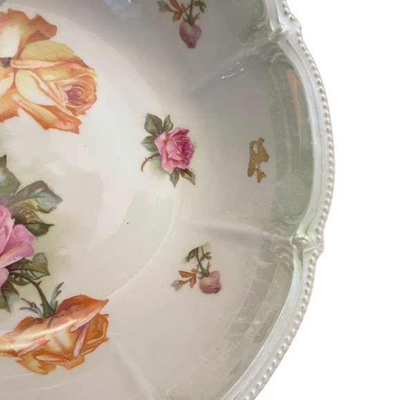 Vintage Hand Painted Serving Bowl‎ 10.5" Made In Bavaria Roses Floral Scalloped - Picture 3 of 8